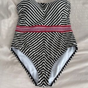 Striped Black and White One-Piece Swimsuit